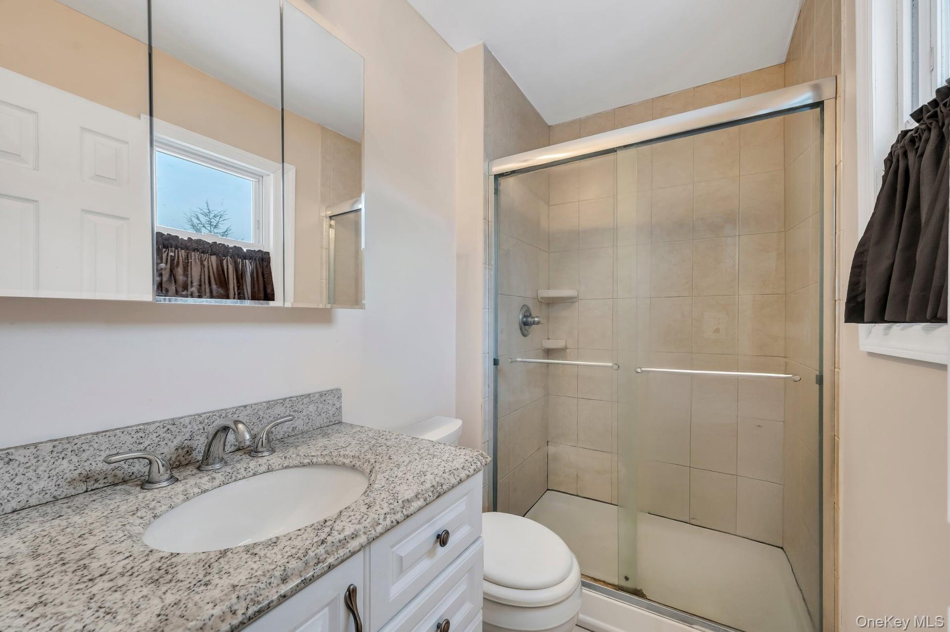 17 Groton Lane Coram, NY 11727 - Photo 21 of 34 a bathroom with a granite countertop sink toilet and shower