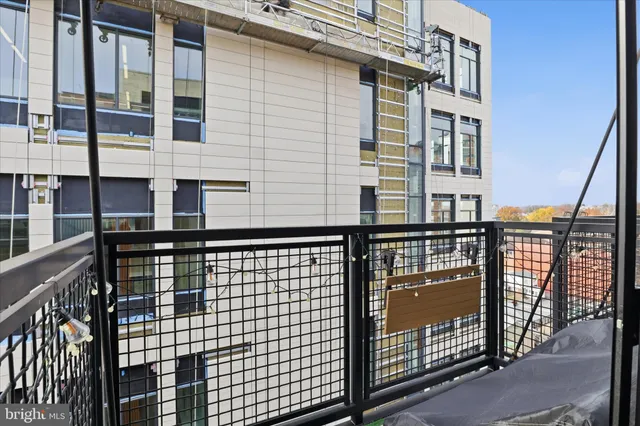 a view of a building from a balcony