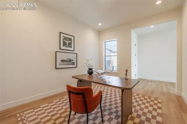 a dining room with table and chair