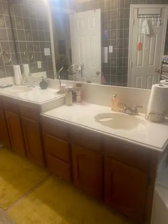 a bathroom with a bathtub