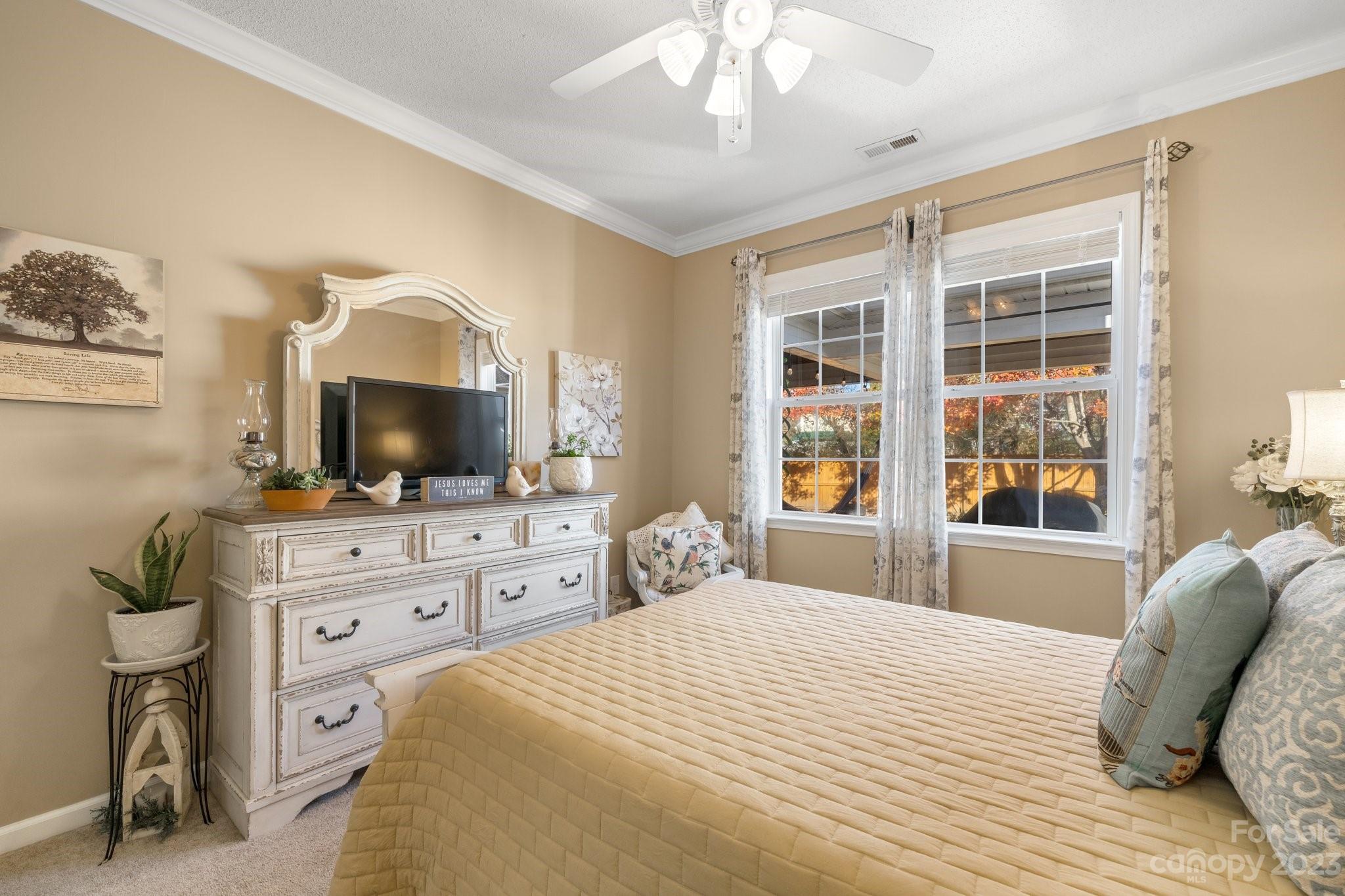101 Woodfern Road Fletcher, NC 28732 - Photo 14 of 38 a bedroom with a large bed and a flat tv screen on dresser