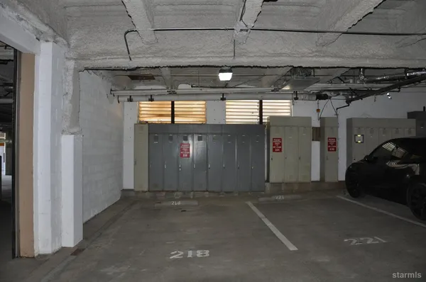 a car parked in a garage