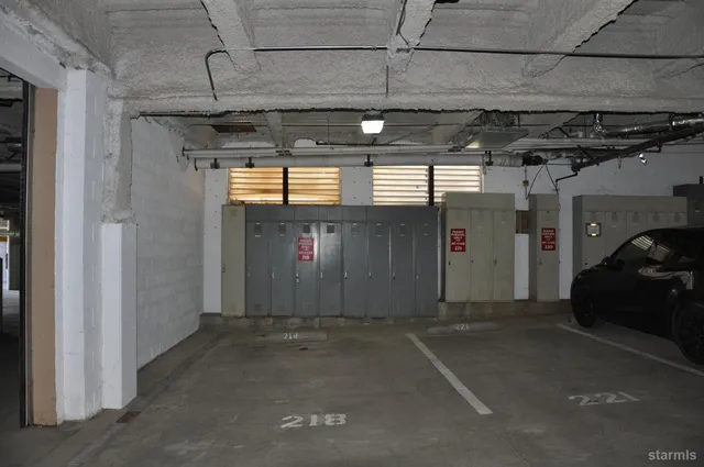 a car parked in a garage