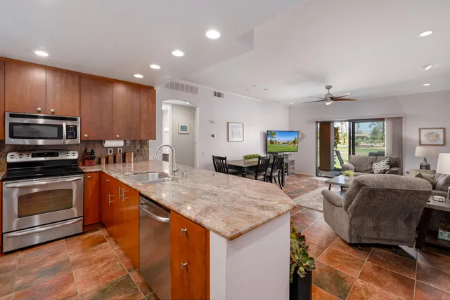 a large kitchen with lots of counter space