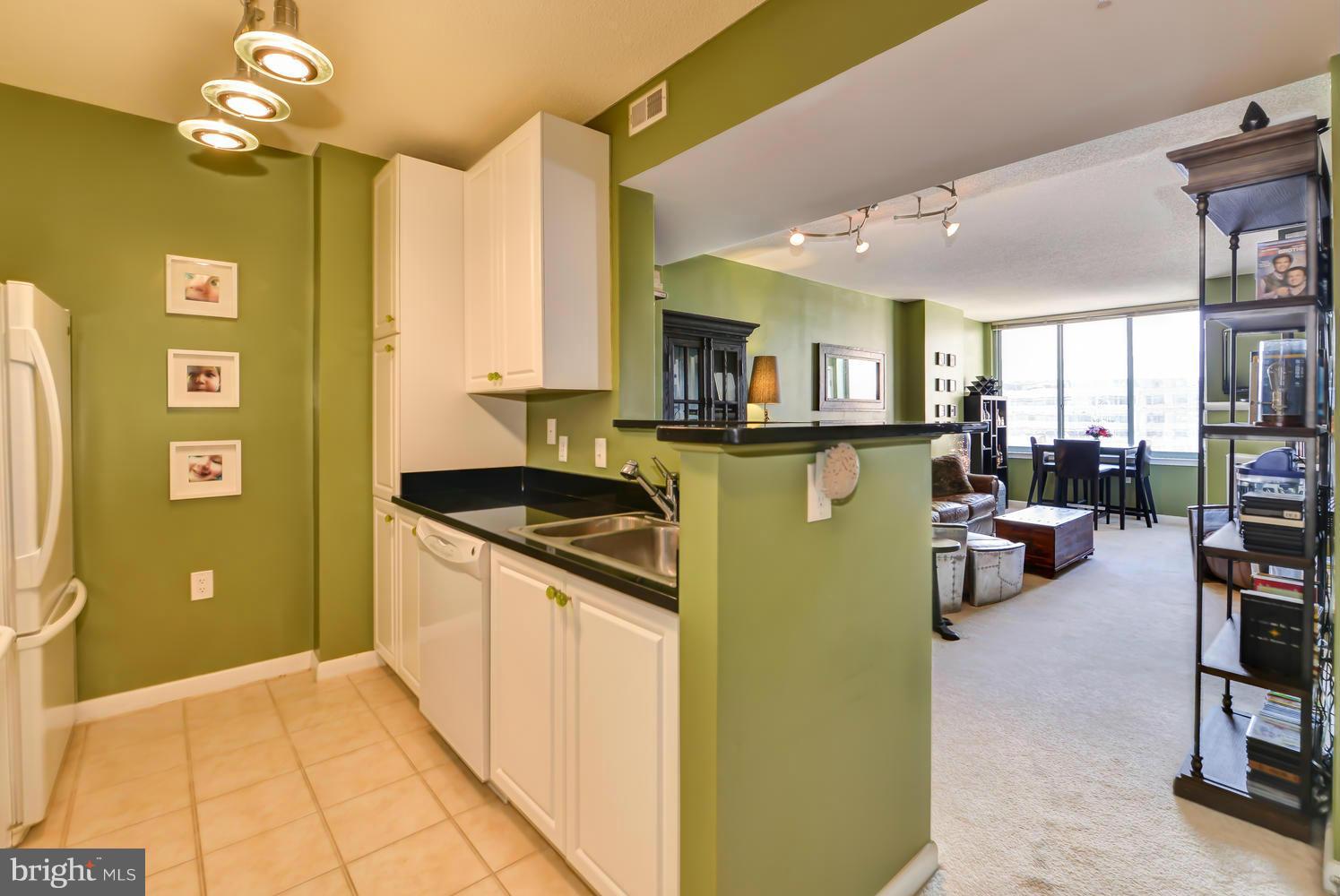 851 North Glebe Road, Unit 902 Arlington, VA 22203 - Photo 7 of 30 a kitchen with sink refrigerator and cabinets