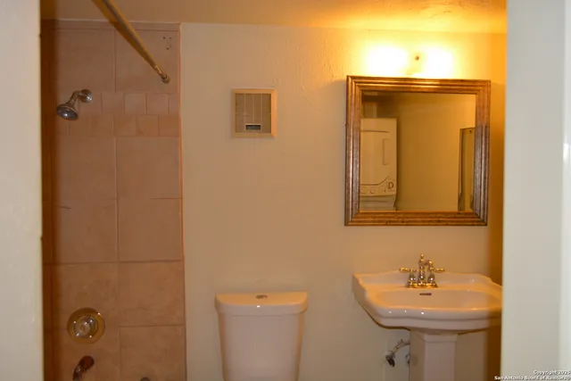 a bathroom with a sink a mirror and a toilet