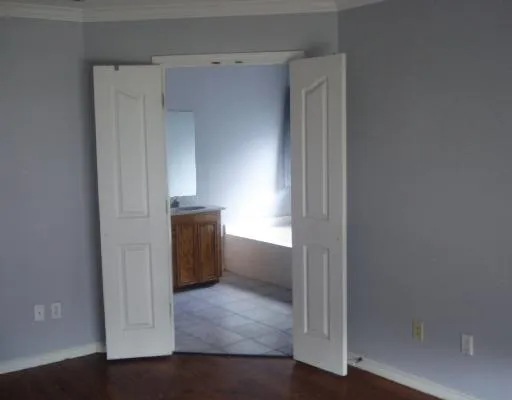 an empty room with a door