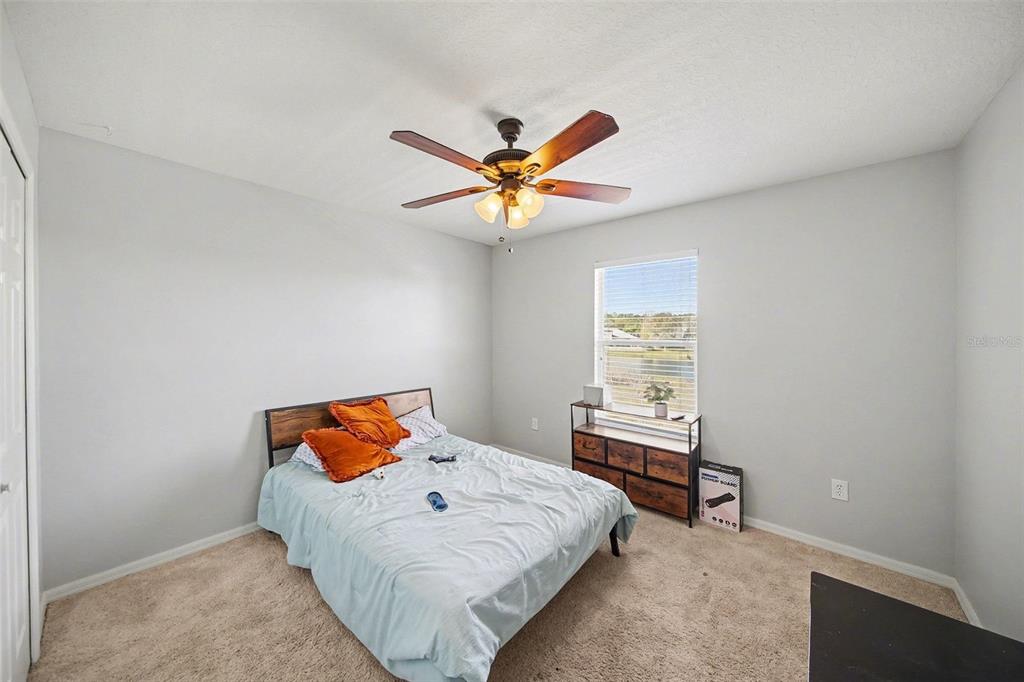 4809 Walnut Ridge Road Land O' Lakes, FL 34638 - Photo 22 of 34 a bedroom with a bed and a chandelier fan