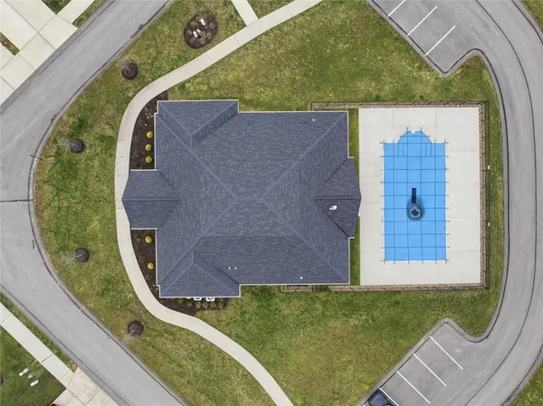 a view of a city with furniture