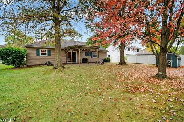 front view of a house with a large tree