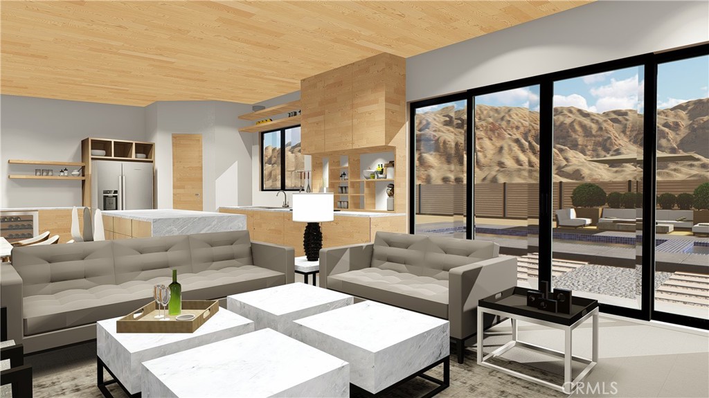 64845 Sun Oro Road Joshua Tree, CA 92252 - Photo 16 of 52 a living room with furniture and a floor to ceiling window