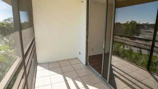 a view of a balcony from a window