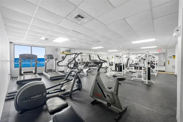 a view of a room with gym equipment