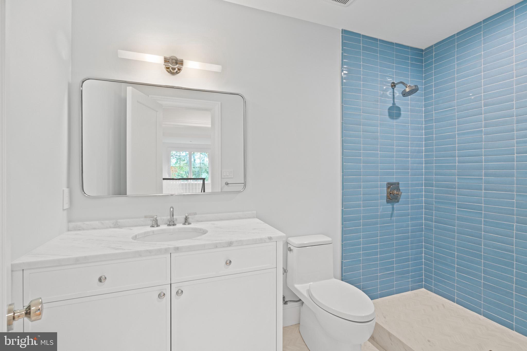 2916 Chesapeake Street Northwest Washington, DC 20008 - Photo 39 of 54 a bathroom with a toilet a sink a mirror and a shower