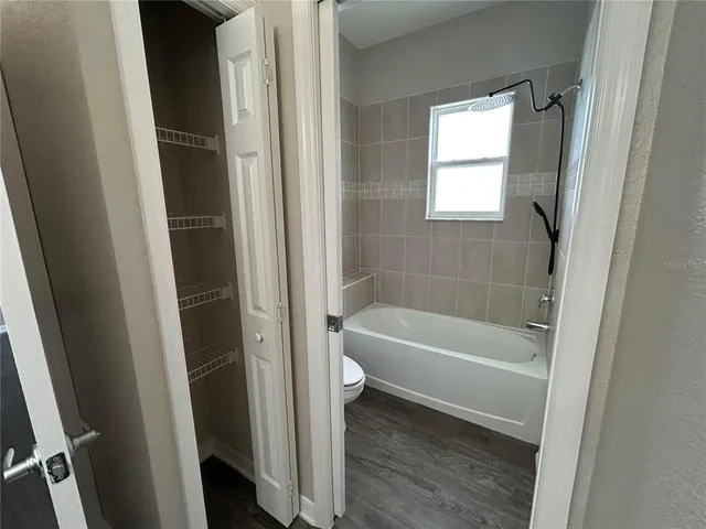 a bathroom with a bathtub