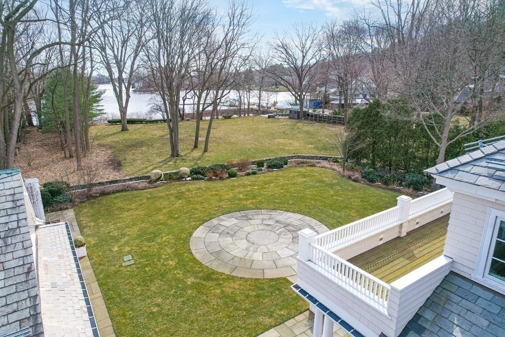 a view of a swimming pool with a yard