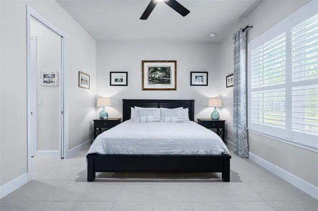 a spacious bedroom with a bed and window