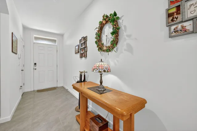a dining room with a window