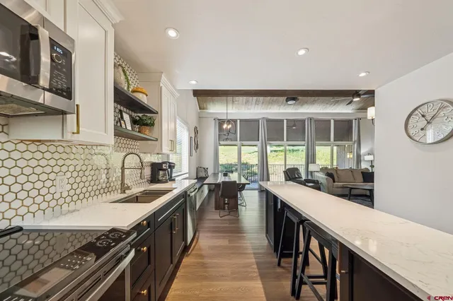 a kitchen with lots of counter top space