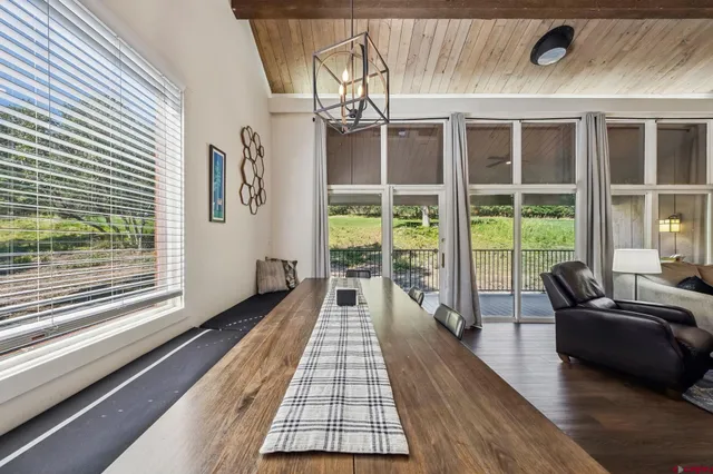 a living room with large window
