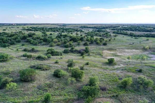 a view of a field with trees in the background