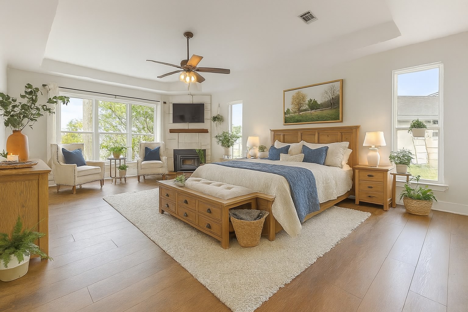 25048 River Road Spicewood, TX 78669 - Photo 11 of 33 Virtual staging-Primary bedroom with wood floors.