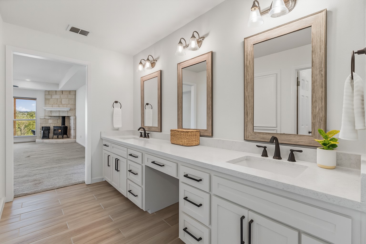 25048 River Road Spicewood, TX 78669 - Photo 13 of 33 Virtual staging-Updated with wood floors, mirrors and wallpaper removed.