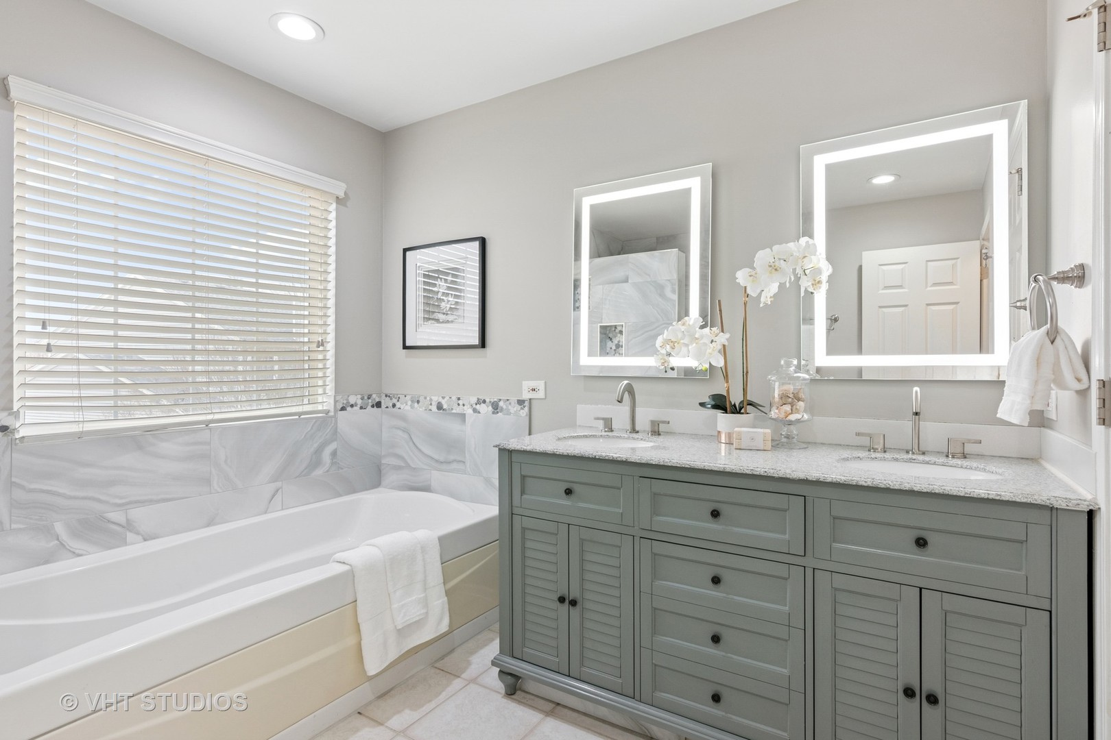 5178 Scott Circle Lisle, IL 60532 - Photo 40 of 45 a bathroom with a granite countertop sink mirror bathtub and double