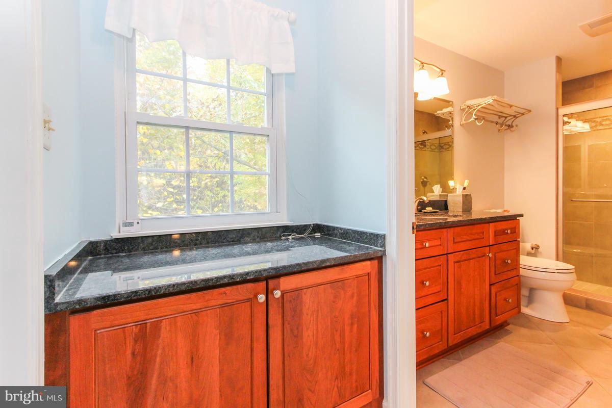 1861 Post Oak Trail Reston, VA 20191 - Photo 19 of 30 a bathroom with a granite countertop sink and a mirror