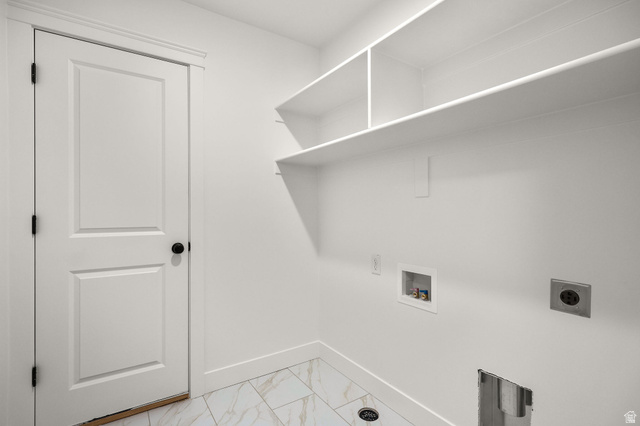1661 West Ross Road Syracuse, UT 84075 - Photo 25 of 28 Laundry area featuring light marble finish flooring, washer hookup, and hookup for an electric dryer