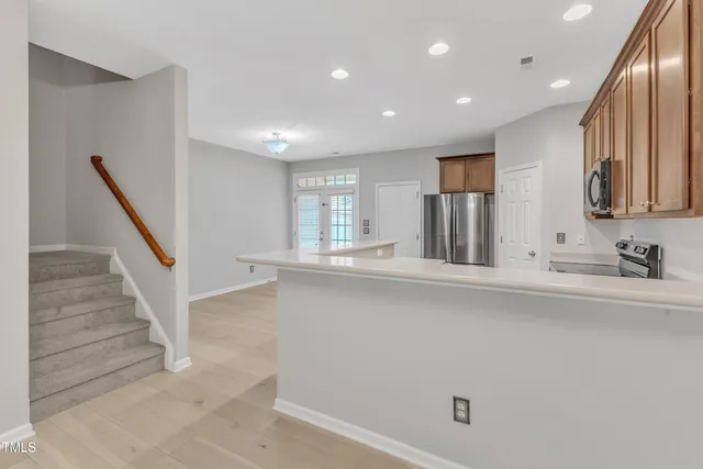 a view of counter top space and stairs