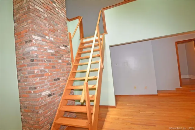 a view of a room with stairs
