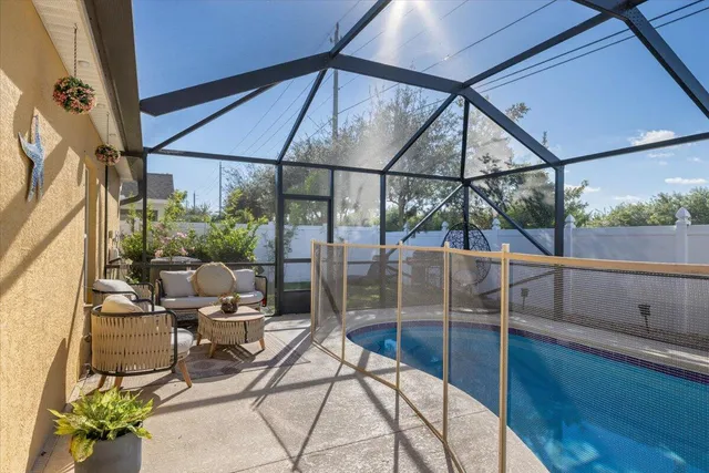 a view of a balcony with chairs