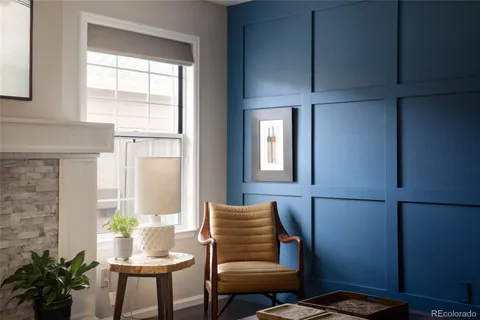 a room with workbench and window