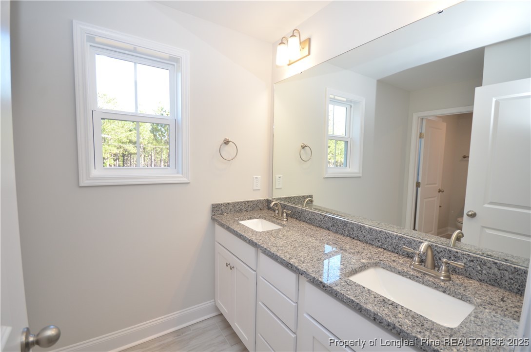 2937 Lemuel Black Road Spring Lake, NC 28390 - Photo 21 of 32 a bathroom with a granite countertop sink and a mirror