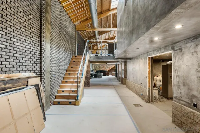 a view of a balcony with door
