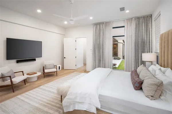 a bedroom with a bed and a flat screen television