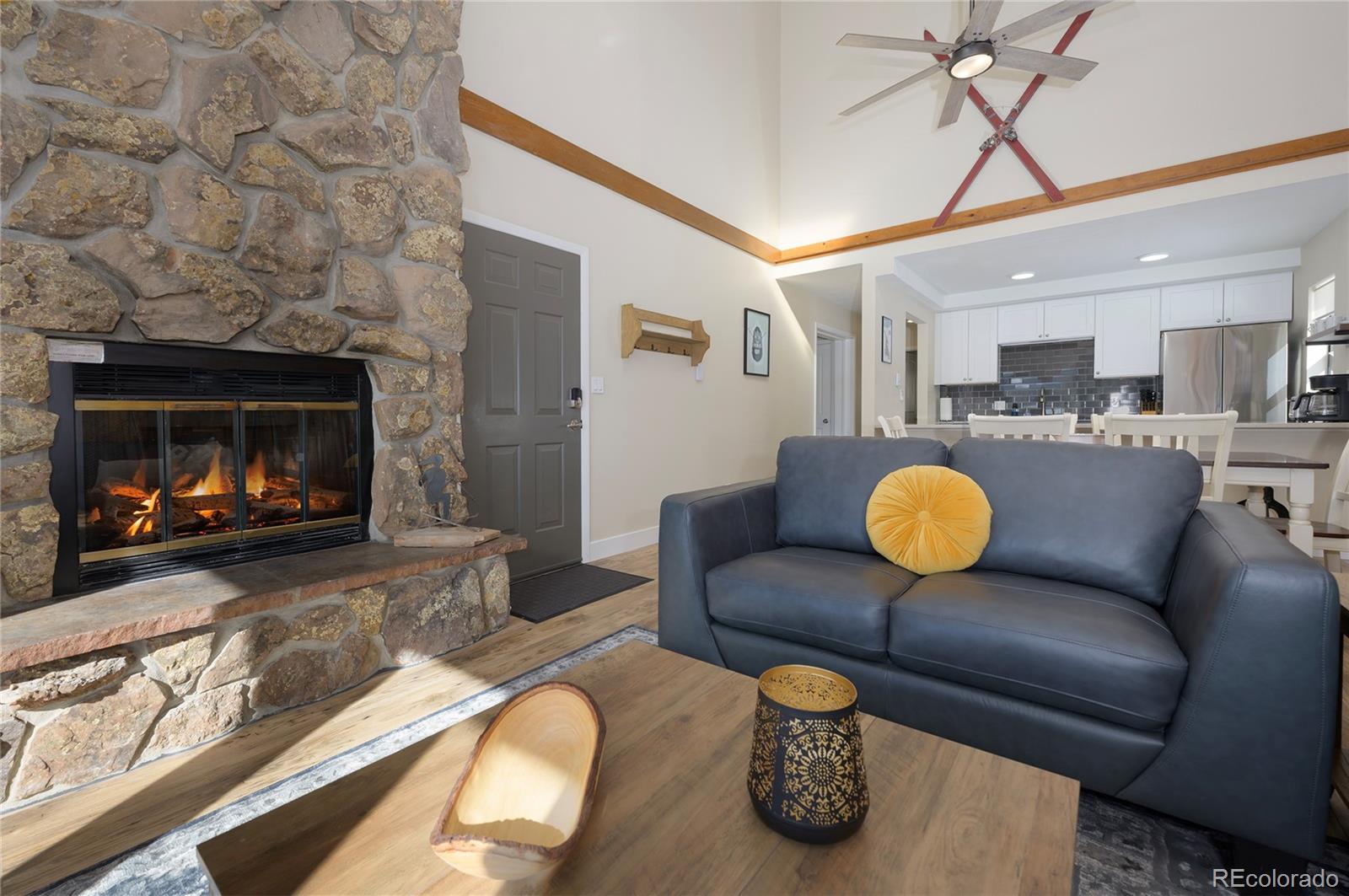 83 County Road, Unit F7 Fraser, CO 80442 - Photo 4 of 20 a living room with furniture and a fireplace