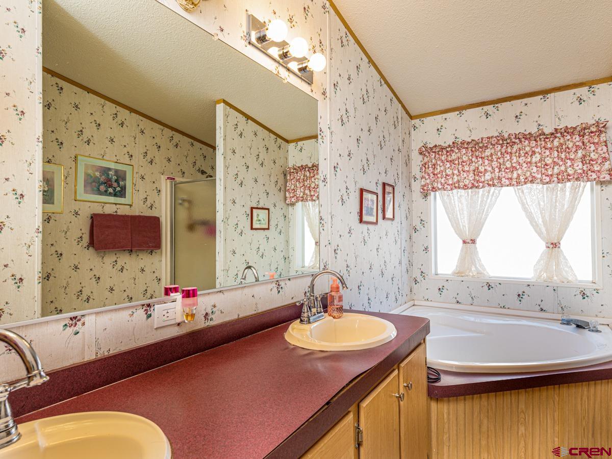 19987 Green Valley Road Cedaredge, CO 81413 - Photo 9 of 25 a bathroom with a granite countertop sink and a mirror