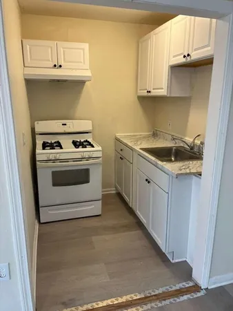 a kitchen with a stove and a sink