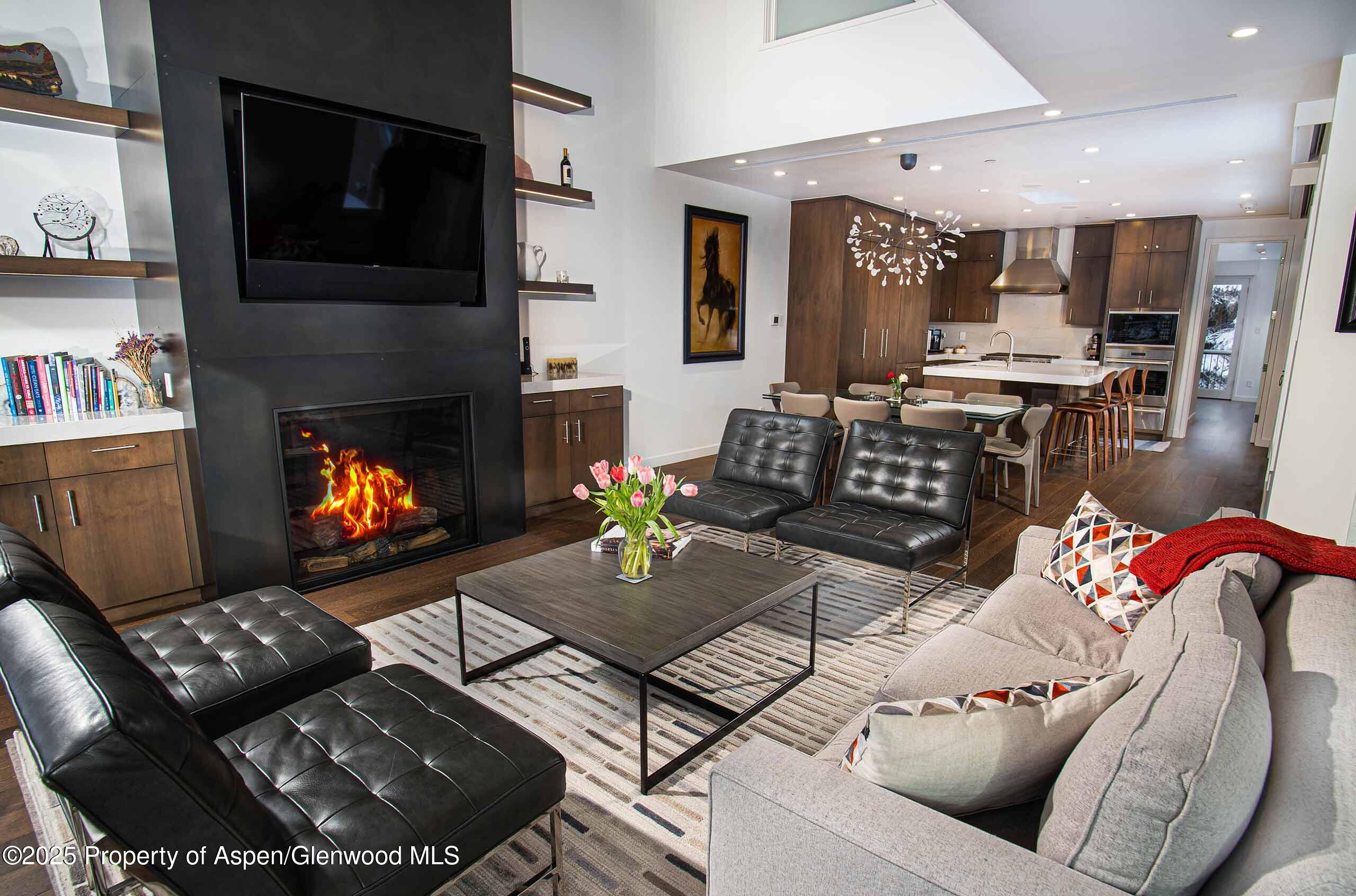 1018 East Hyman Avenue, Unit 1 Aspen, CO 81611 - Photo 22 of 28 a living room with furniture and a fireplace