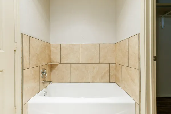 a bathroom with a bathtub