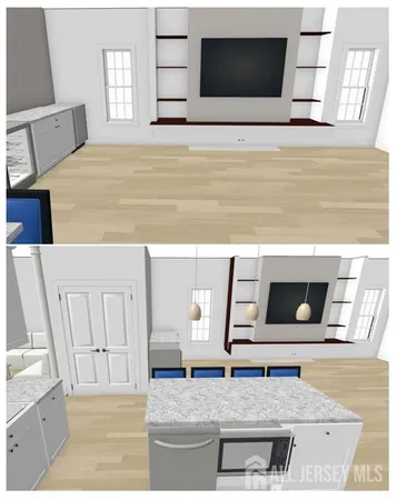 a kitchen with cabinets and a counter top