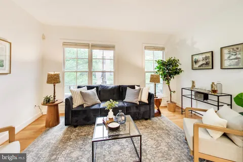 a living room with furniture potted plant and a window
