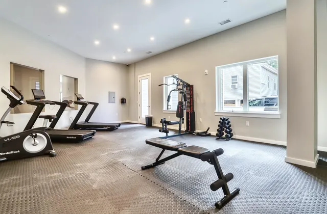 a view of a room with gym equipment