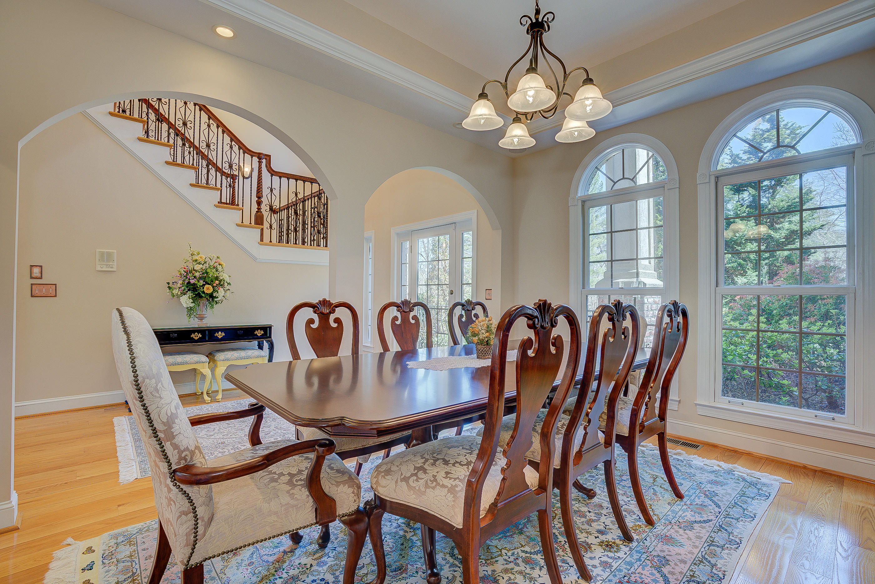 2851 New Ridge Road Elliston, VA 24087 - Photo 19 of 58 a view of a dining room with furniture a chandelier and wooden floor