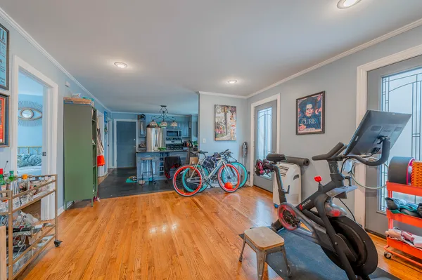 a view of a room with gym equipment