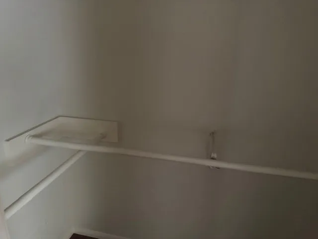 a view of walk in closet with empty racks