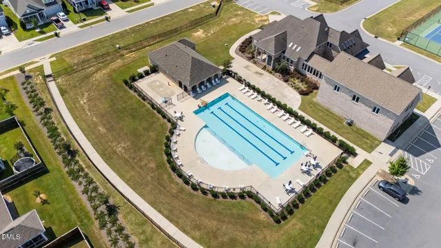aerial view of a house with swimming pool