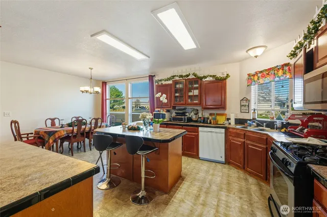 a kitchen with lots of counter top space